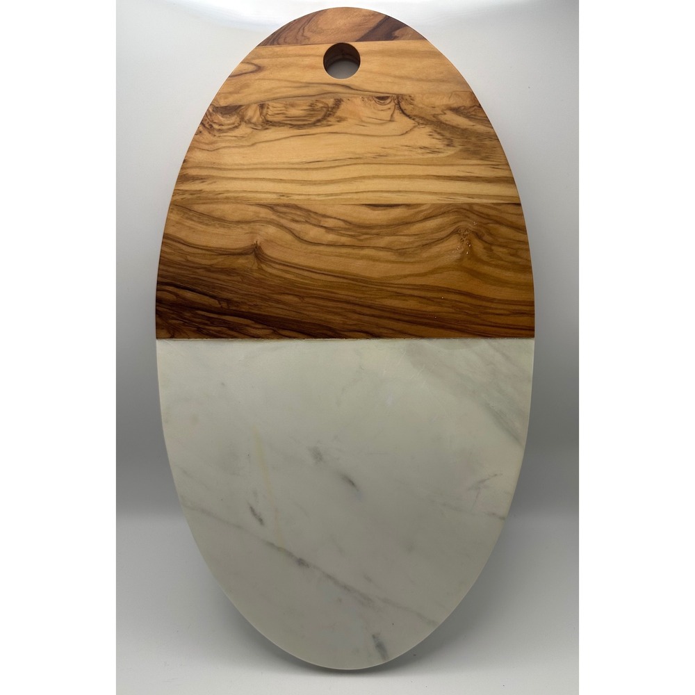 Williams Sonoma Marble & Olive Wood Oval  Charcuterie Cheese Board Serve Platter